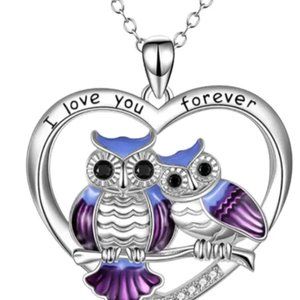 I Love You Forever Owls Heart Necklace